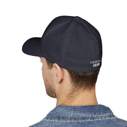Fireball Gear - Brand Logo - Flame & Gear - Gray & White - FlexFit Cap