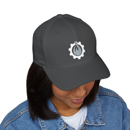 Fireball Gear - Brand Logo - Flame & Gear - Gray & White - FlexFit Cap