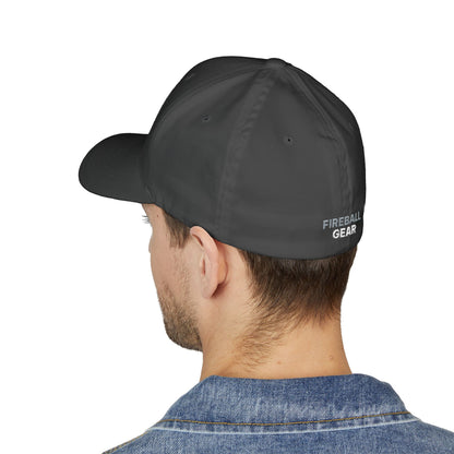 Fireball Gear - Brand Logo - Flame & Gear - Gray & White - FlexFit Cap
