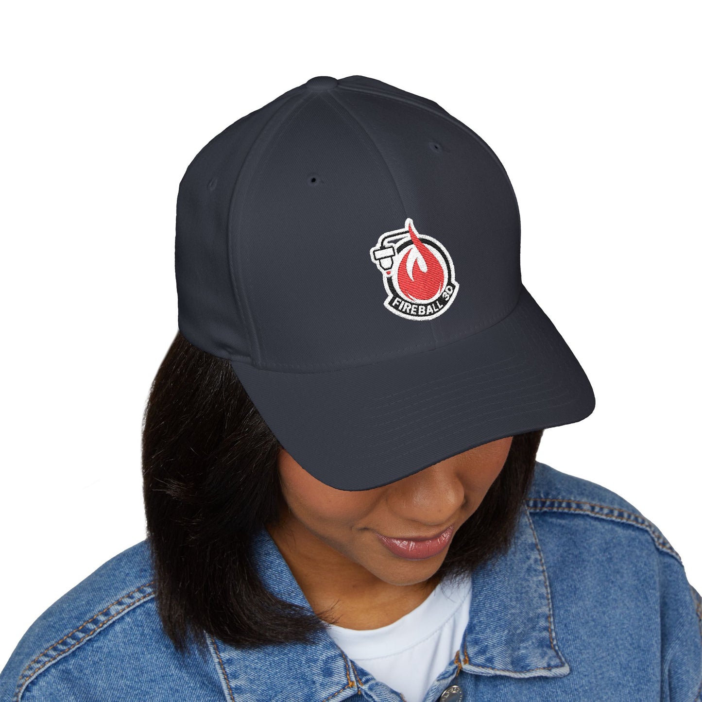 Fireball 3D - Brand Logo - Flame & Text - Red & White - Dark Colors - FlexFit Cap