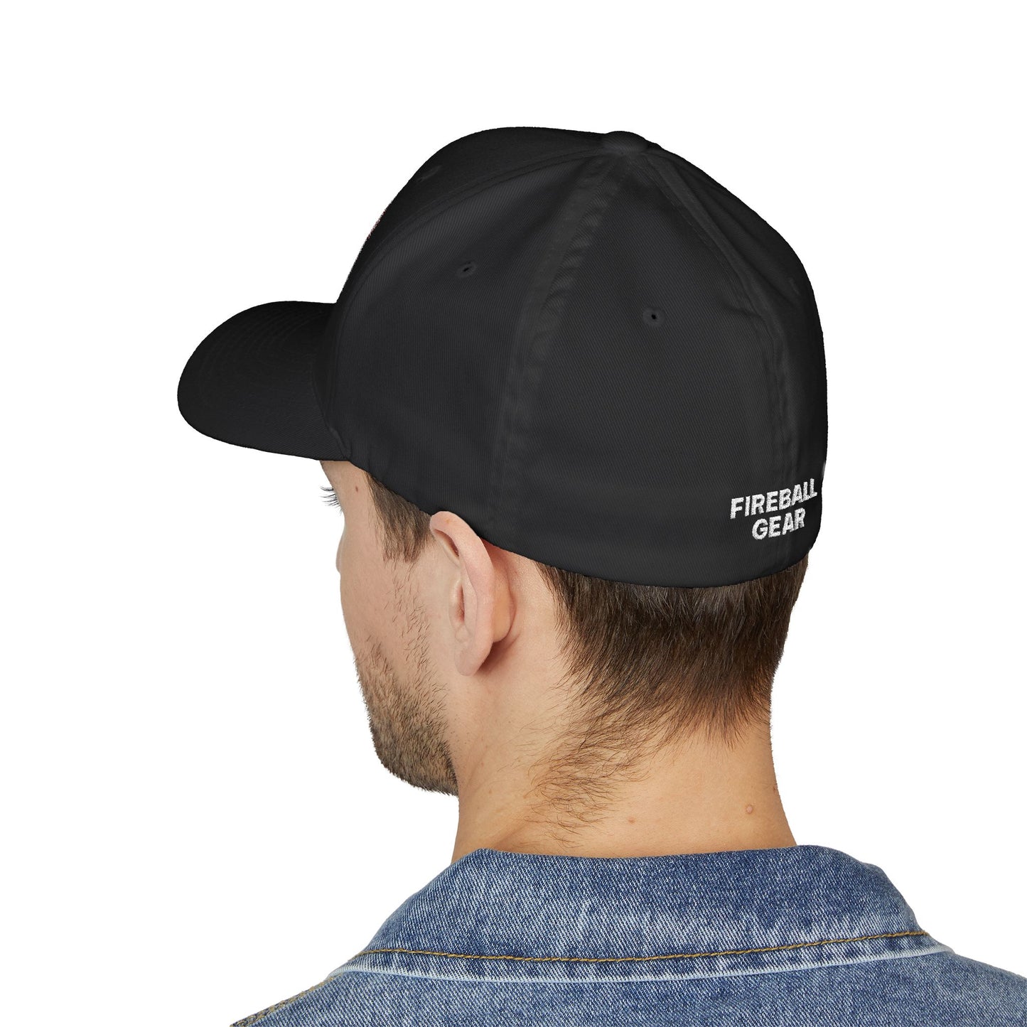 Fireball 3D - Brand Logo - Flame & Text - Red & White - Dark Colors - FlexFit Cap