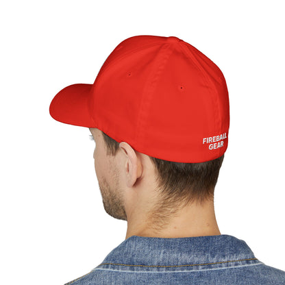 Fireball Gear - Flame & Gear - White - FlexFit Embroidered Baseball Cap