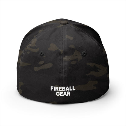 Fireball Gear - Flame & Gear - White - FlexFit Embroidered Baseball Cap