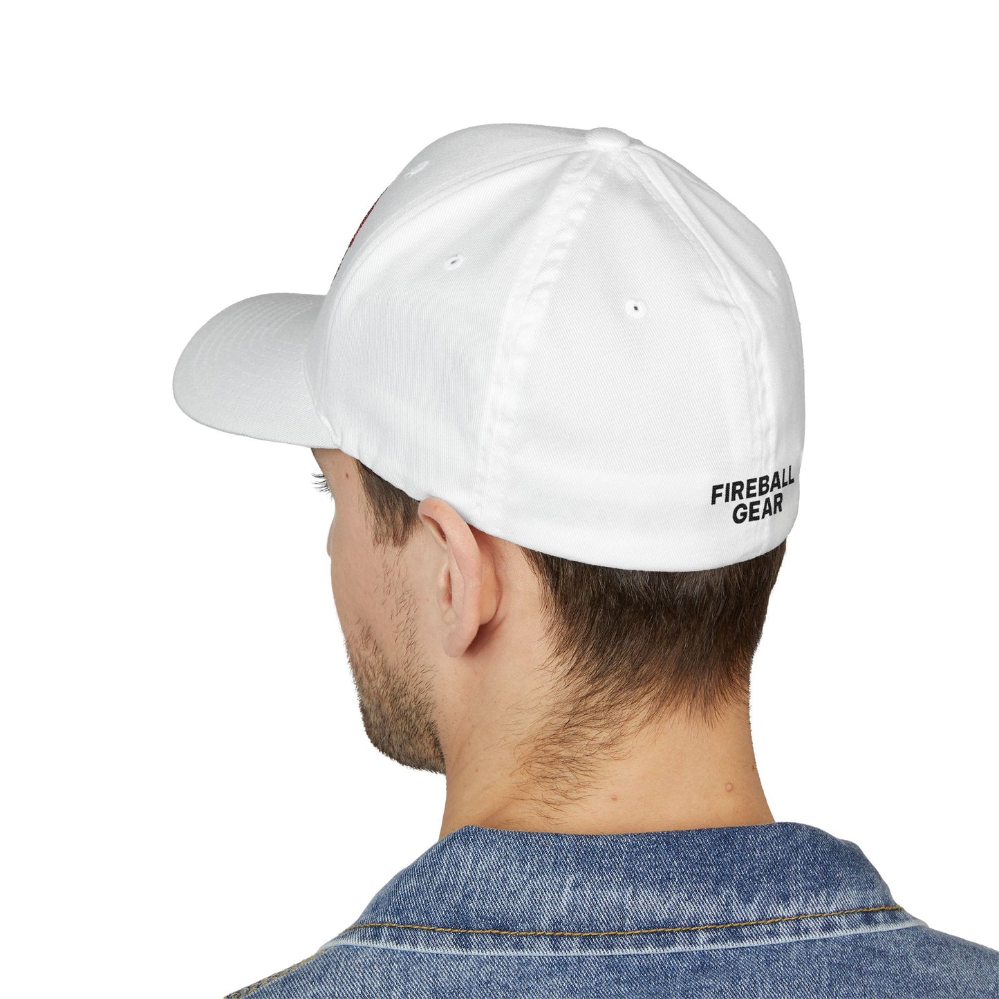Fireball Gear - Brand Logo - Flame, Gear & Circle - Red, White & Black - FlexFit Cap