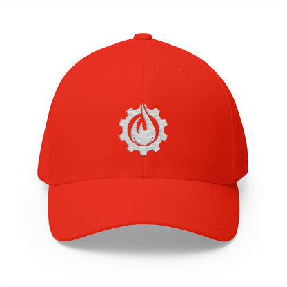 Fireball Gear - Flame & Gear - White - FlexFit Embroidered Baseball Cap