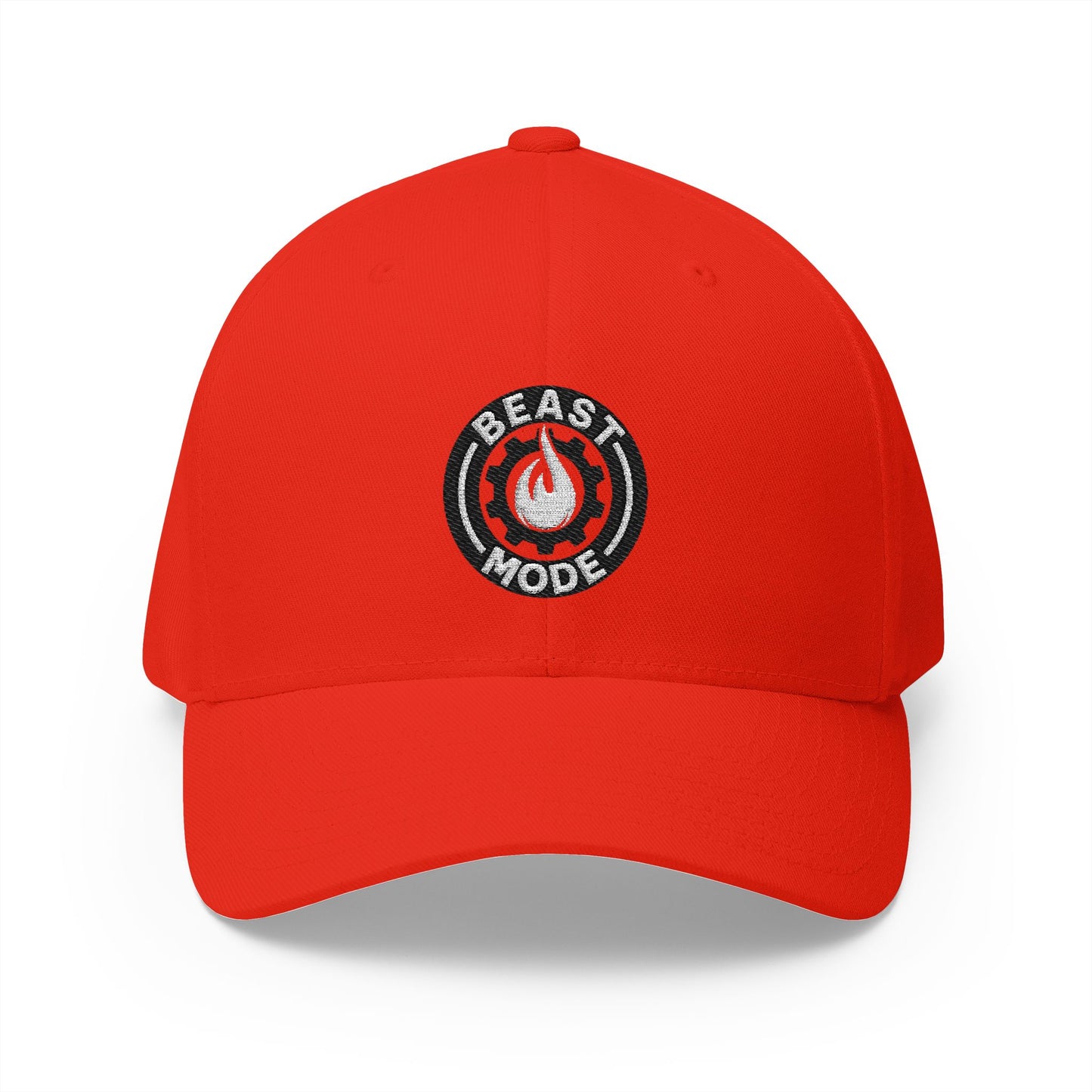 Beast Mode Series - Flame & Gear Circle - FlexFit Cap - Black & White