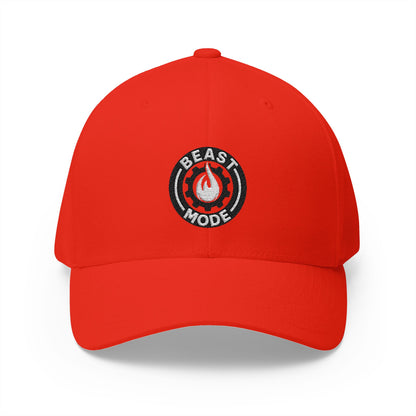 Beast Mode Series - Flame & Gear Circle - FlexFit Cap - Black & White